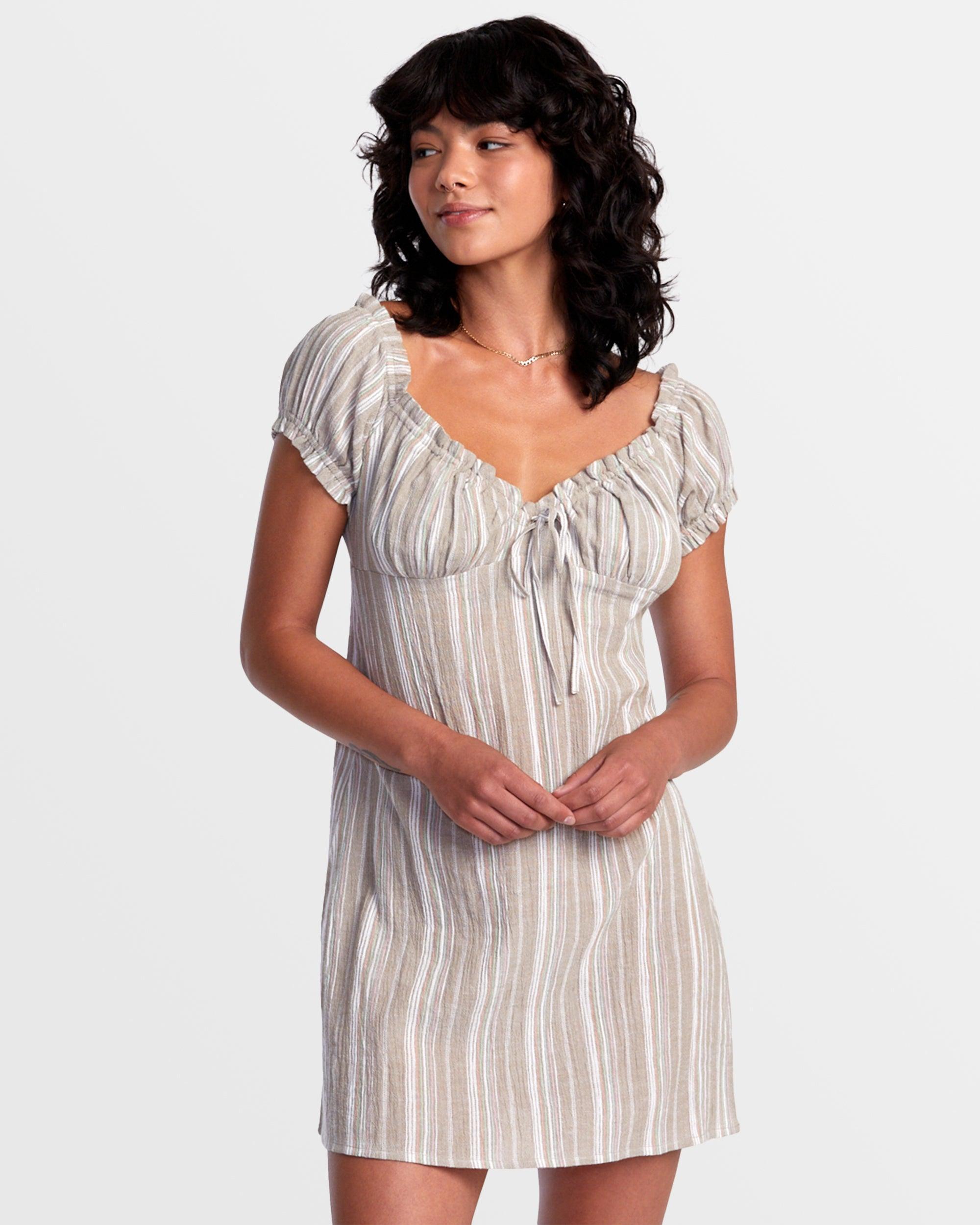 Leilah Striped Mini Dress - Dark Khaki Product Image