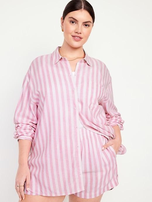 Linen-Blend Button-Down Boyfriend Shirt Product Image