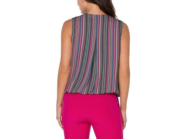 Liverpool Sleeveless V-Neck Drape Front Knit Top (Texture Multi Stripe) Women's Clothing Product Image