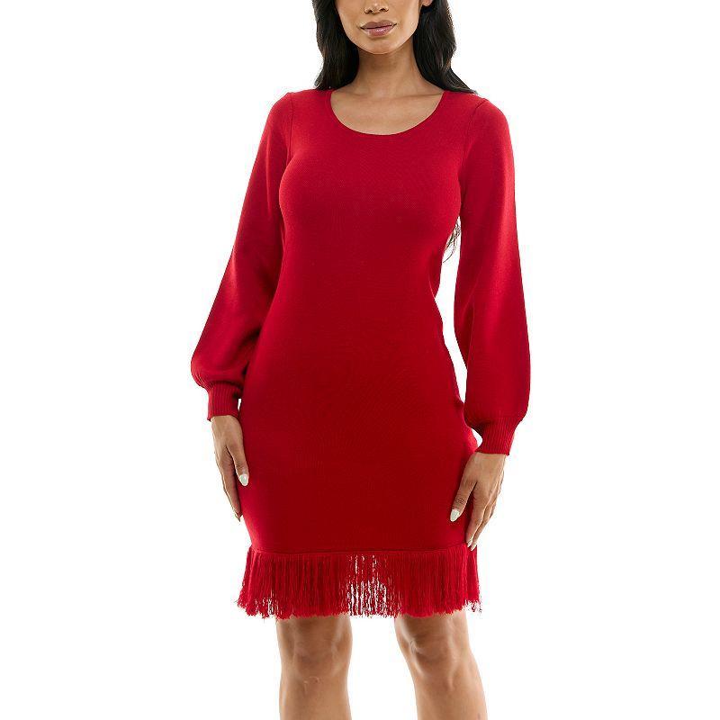 Womens Nina Leonard Sheath Sweater Dress Red Product Image