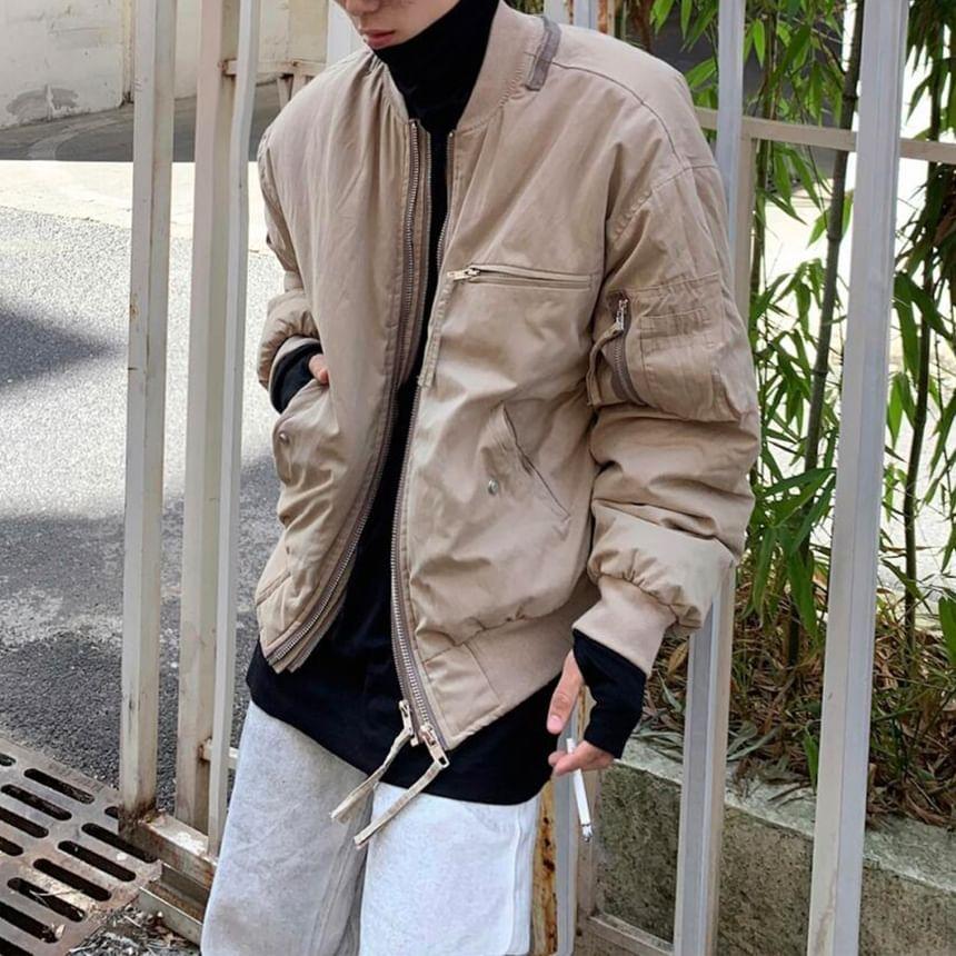 Plain Zip-Up Bomber Jacket Product Image