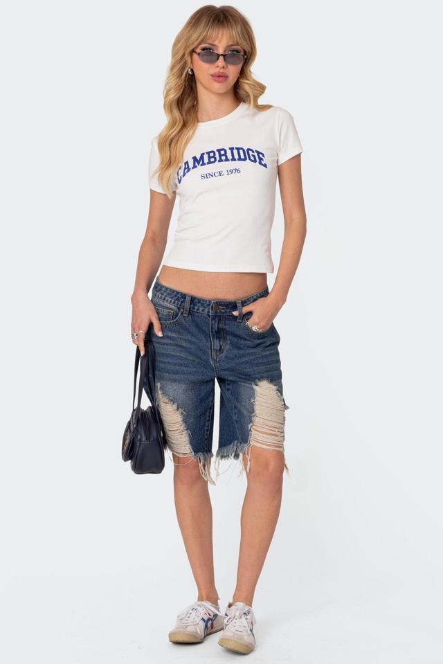 Distressed Denim Bermuda Shorts Product Image