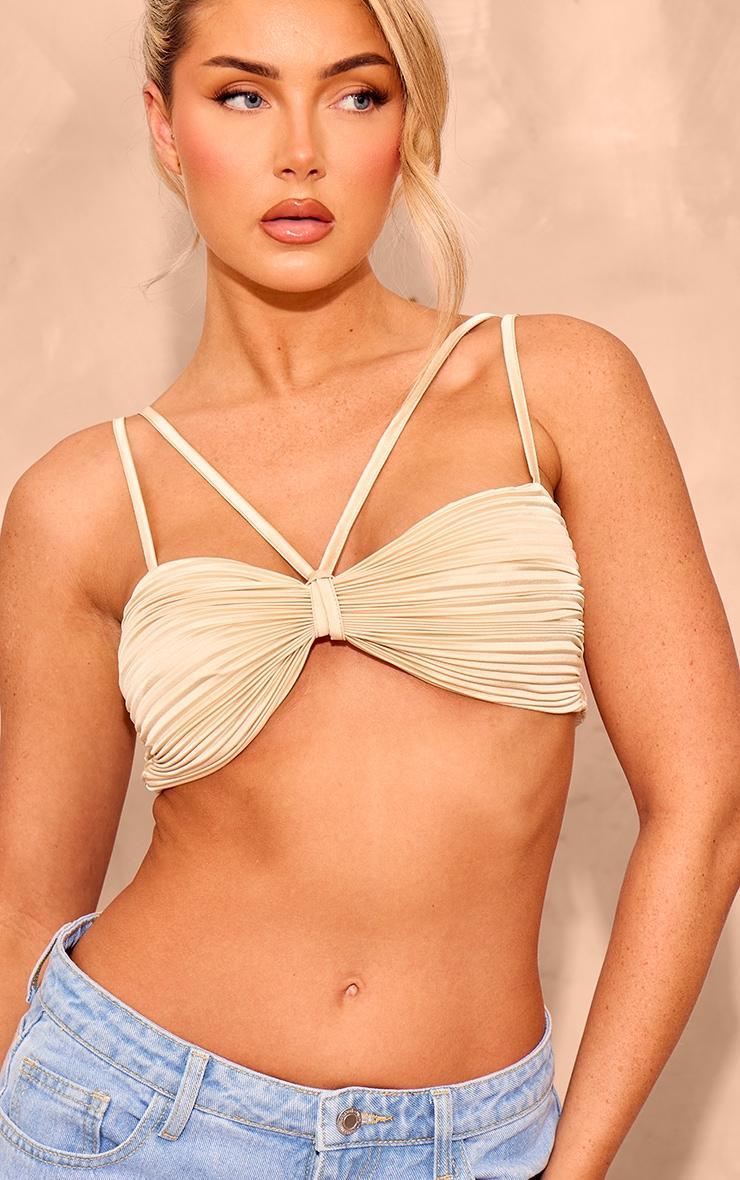 Champagne Plisse Knot Detail Strappy Crop Top Product Image