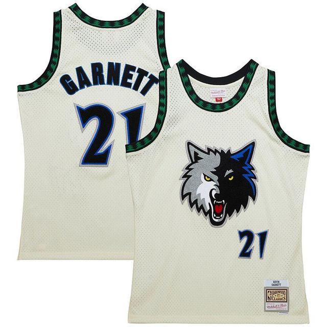 Mens Mitchell & Ness Kevin Garnett Cream Minnesota Timberwolves Chainstitch Swingman Jersey Product Image