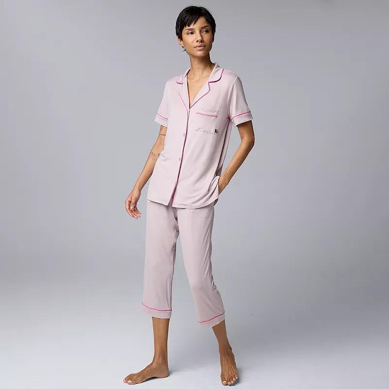 Womens Simply Vera Vera Wang Basic Luxury Notch Collar Pajama Shirt & Pajama Capris Set Grey Coal Product Image