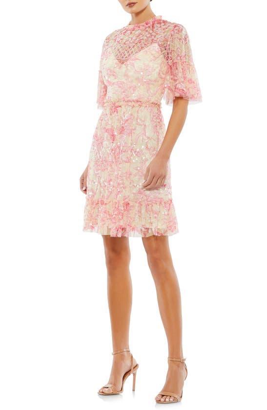 Flounce Sleeve Floral Embellished Dress In Blush Multi Product Image