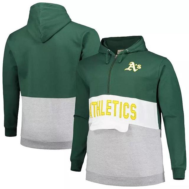 Mens Green/White Oakland Athletics Big & Tall Fleece Half-Zip Hoodie Product Image