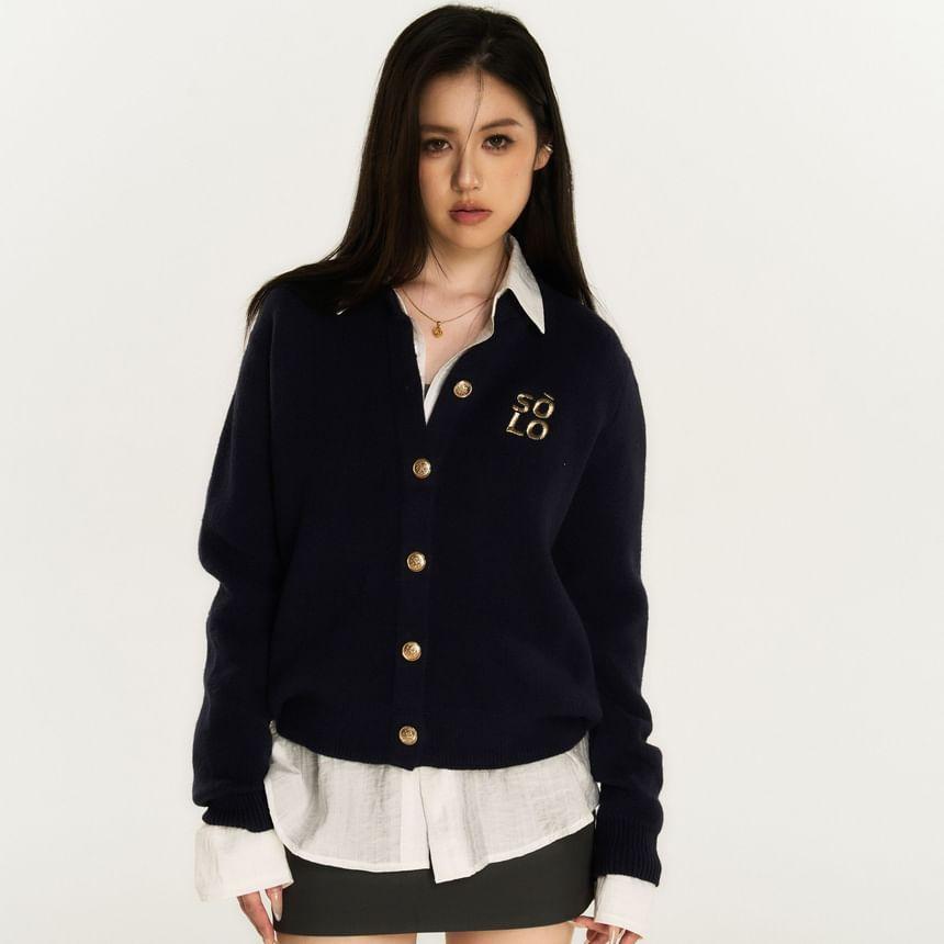 Collared Lettering Button-Up Cardigan Product Image