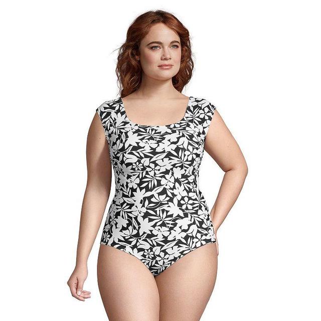 Womens Lands End D-Cup UPF 50 Tummy Control Cap Sleeve One-Piece Swimsuit Product Image