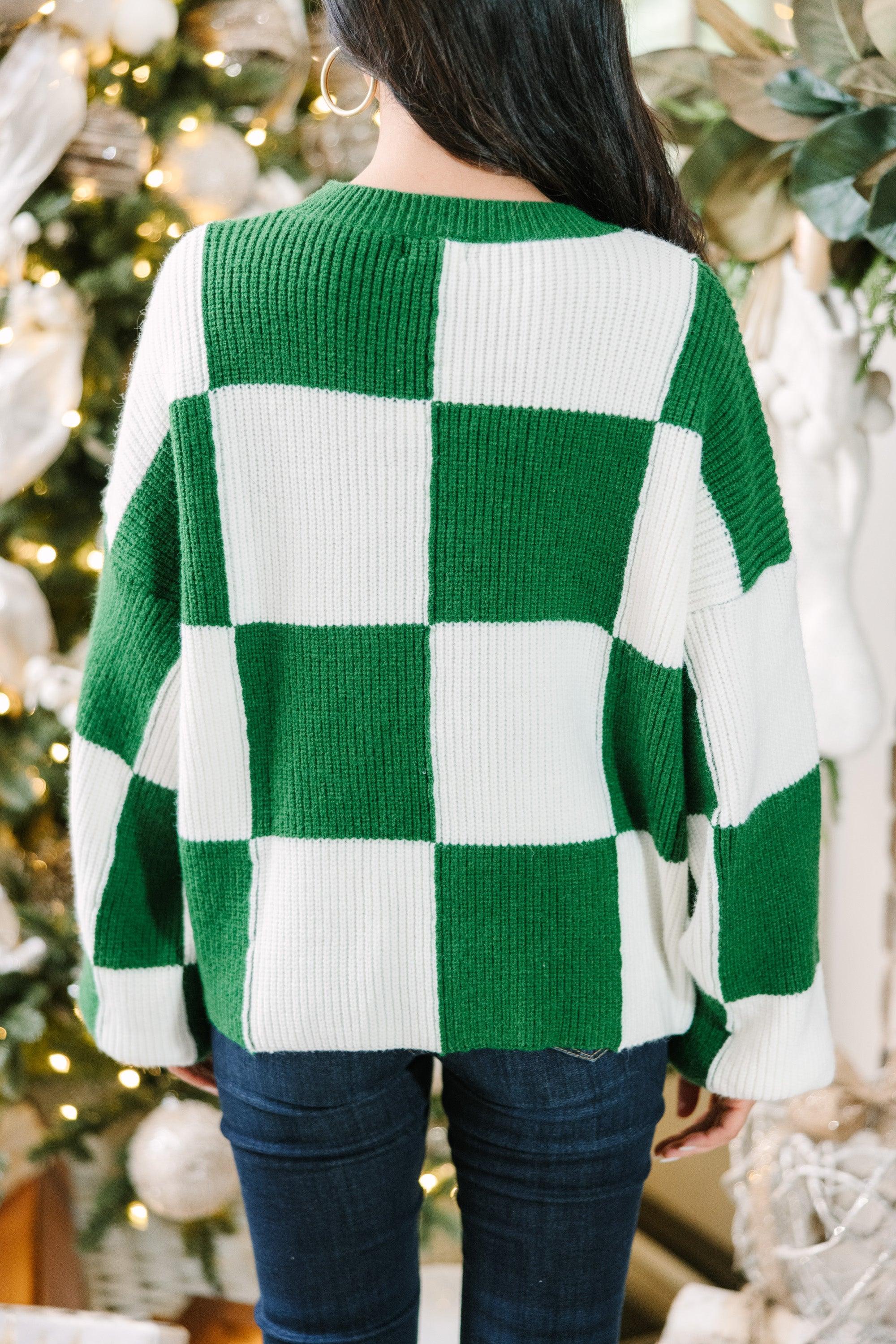 Can't Move On Emerald Green Checkered Sweater Female Product Image