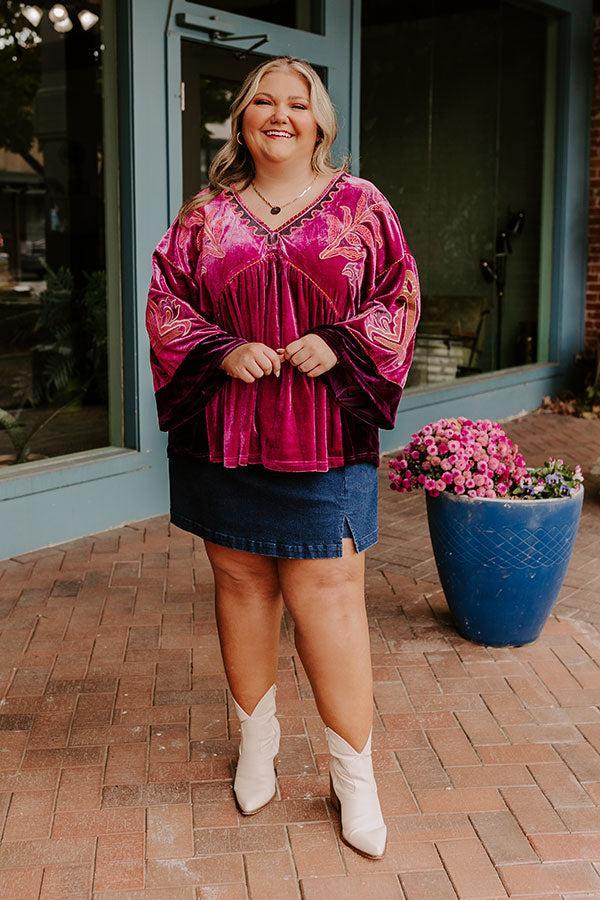 Feeling Boho Embroidered Velvet Top in Orchid Curves Product Image