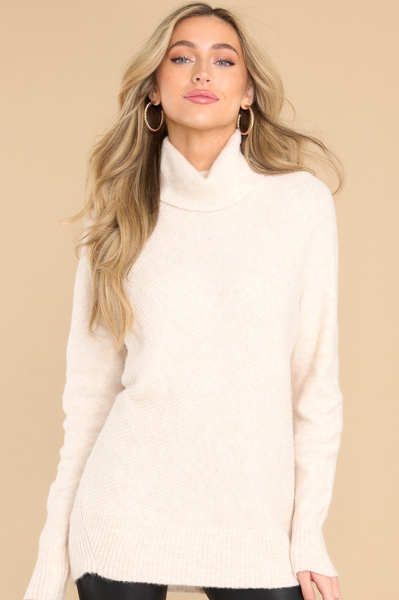 So Unbothered Oatmeal Sweater Beige Product Image