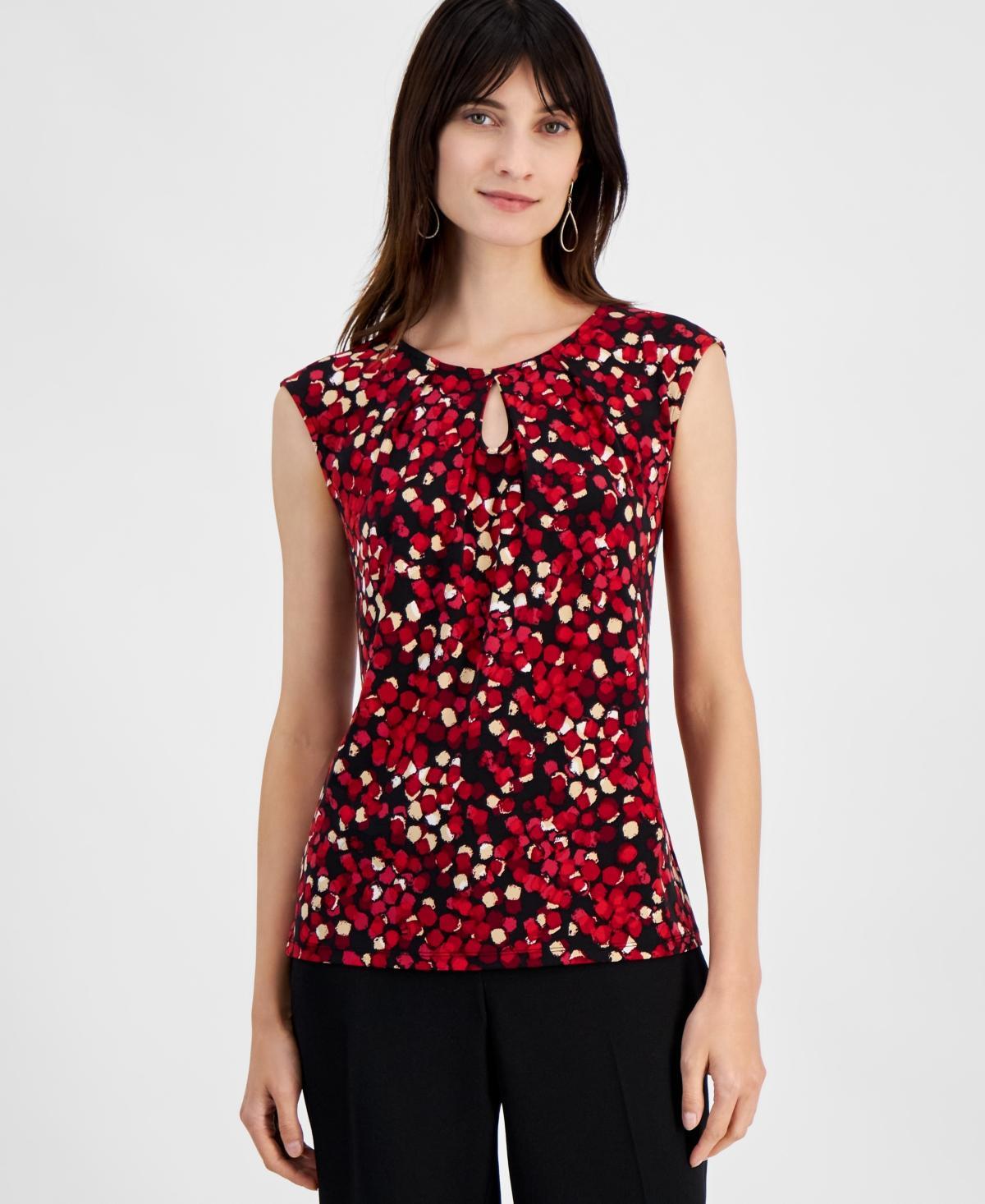 Kasper Womens Printed Keyhole Sleeveless Top Product Image