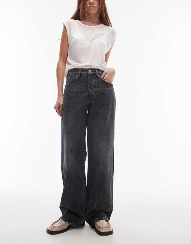 Topshop mid rise Column jeans in washed black Product Image