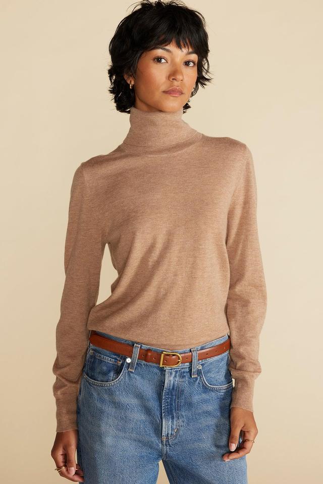 Carrie Turtleneck Cashmere Sweater - Cafe Au Lait Beige Product Image