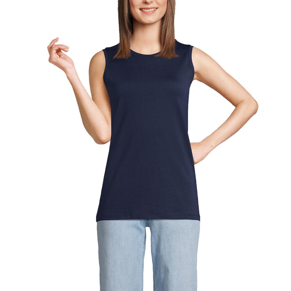 Womens Lands End Supima Cotton Crewneck Tank Blue Product Image