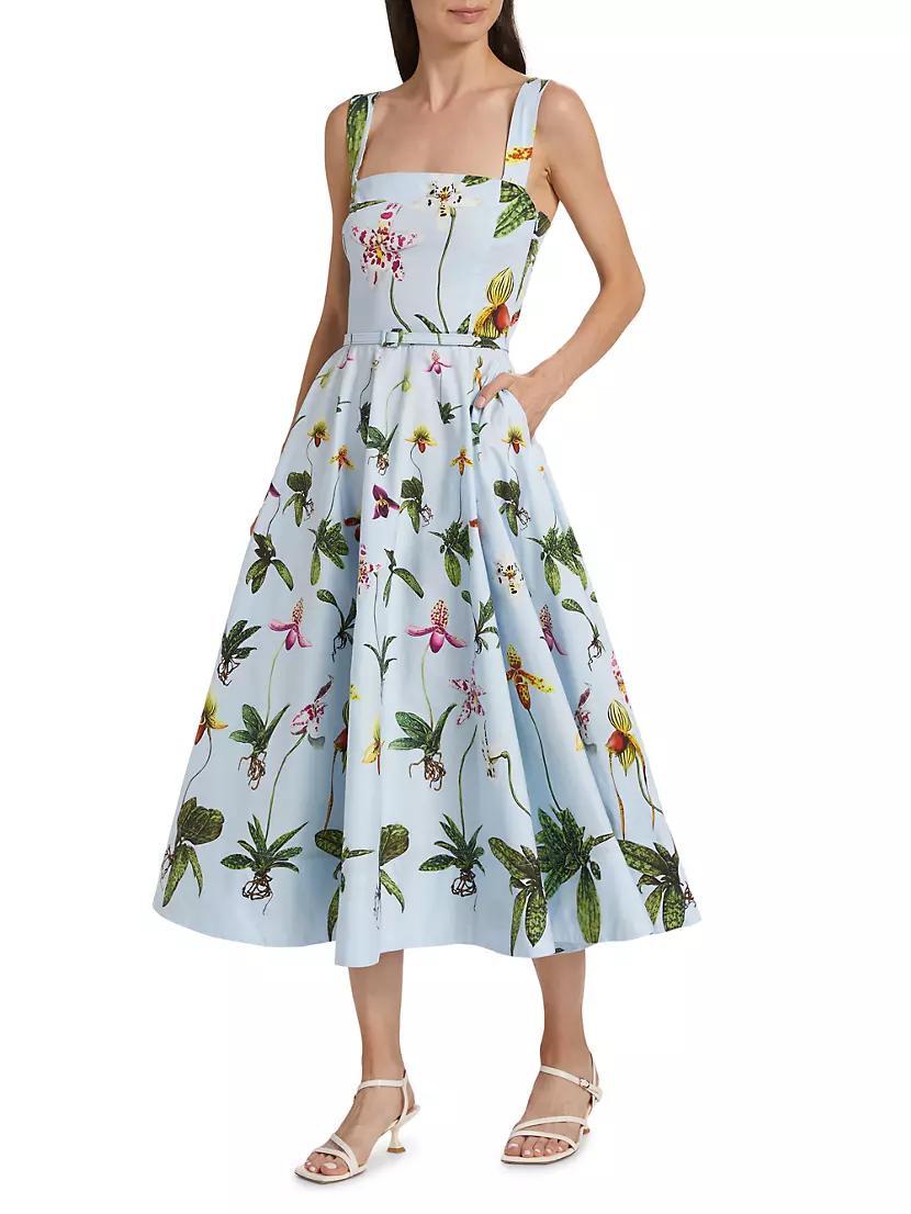 Floral Cotton Belted Midi-Dress Product Image