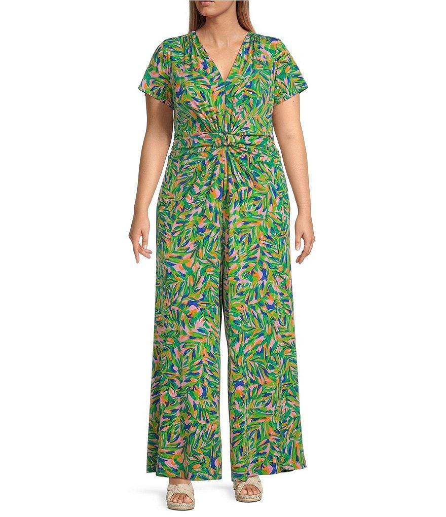 Vince Camuto Plus Size V-Neck Cap Sleeve Floral Print Jumpsuit Product Image