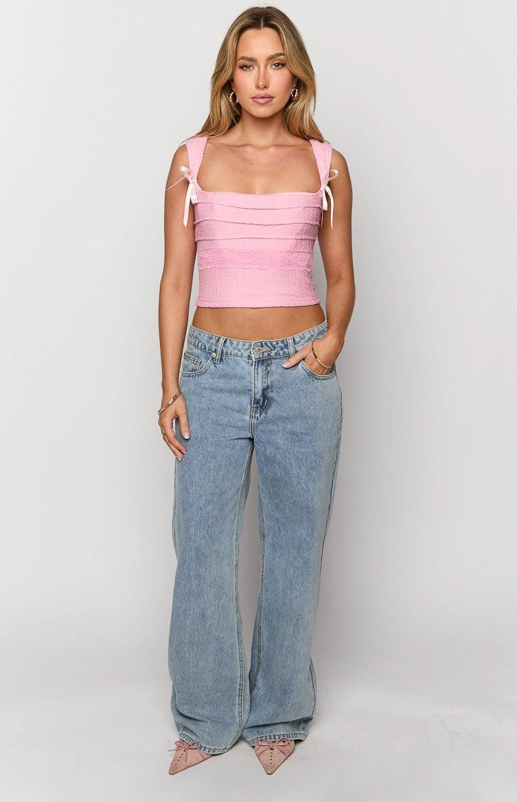 Sonny Mid Wash Low Rise Wide Leg Jeans Product Image