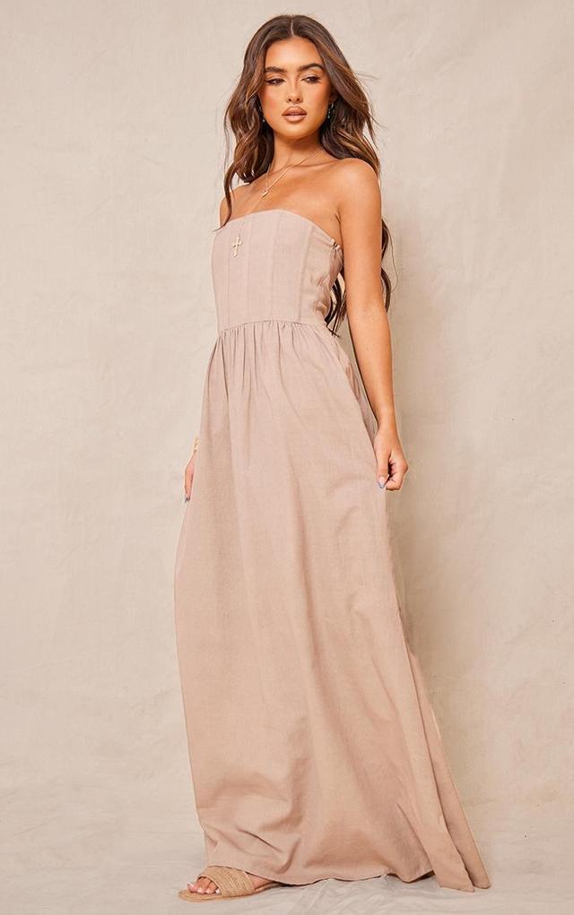 Stone Linen Look Corset Bandeau Maxi Dress Product Image