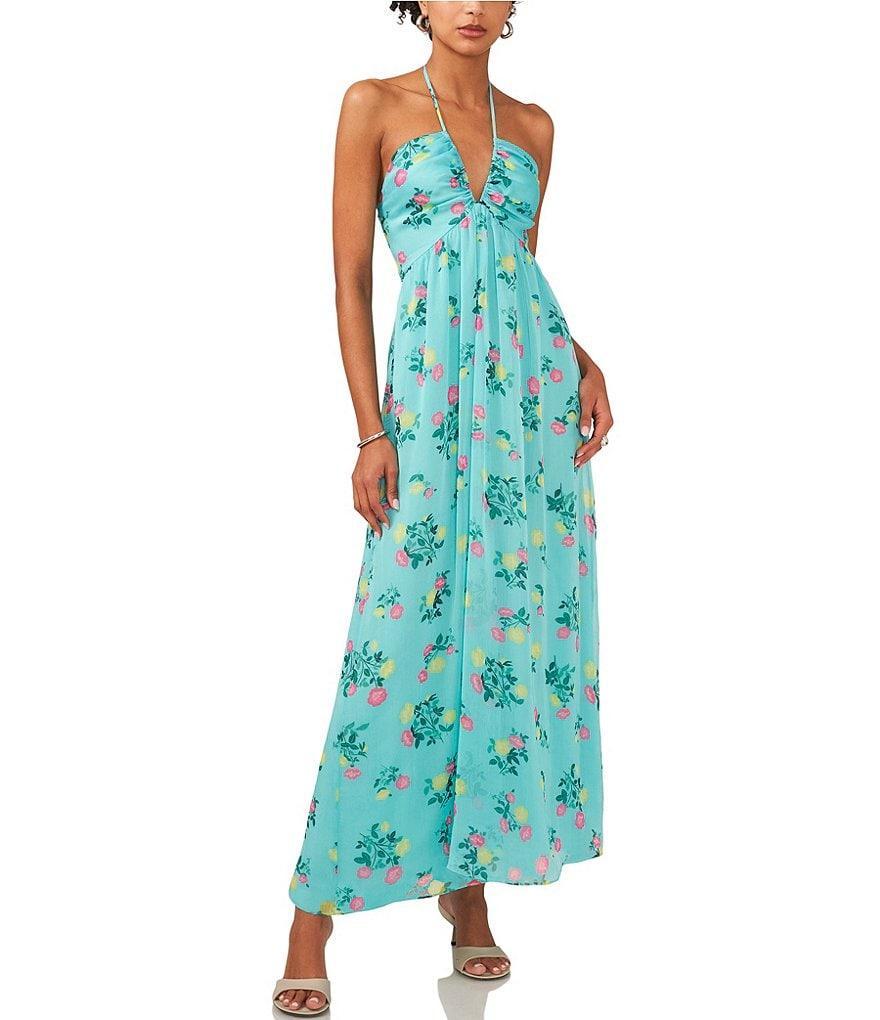 1. STATE Floral Printed Halter Sleeveless Maxi Dress Product Image