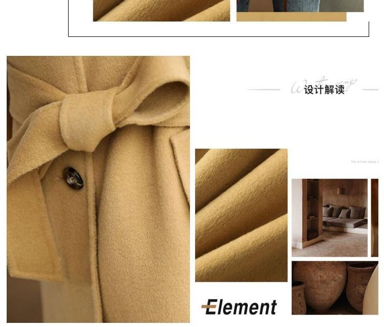 Collared Double Breasted Plain Coat Product Image