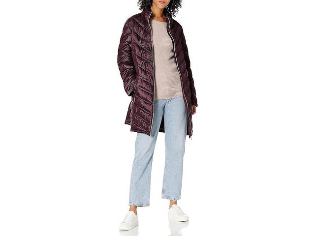 Calvin Klein Women's Chevron Quilted Packable Down Jacket (Standard and Plus) (Shine Wine) Women's Coat Product Image