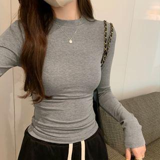 Long-Sleeve High Neck Plain Tee Product Image