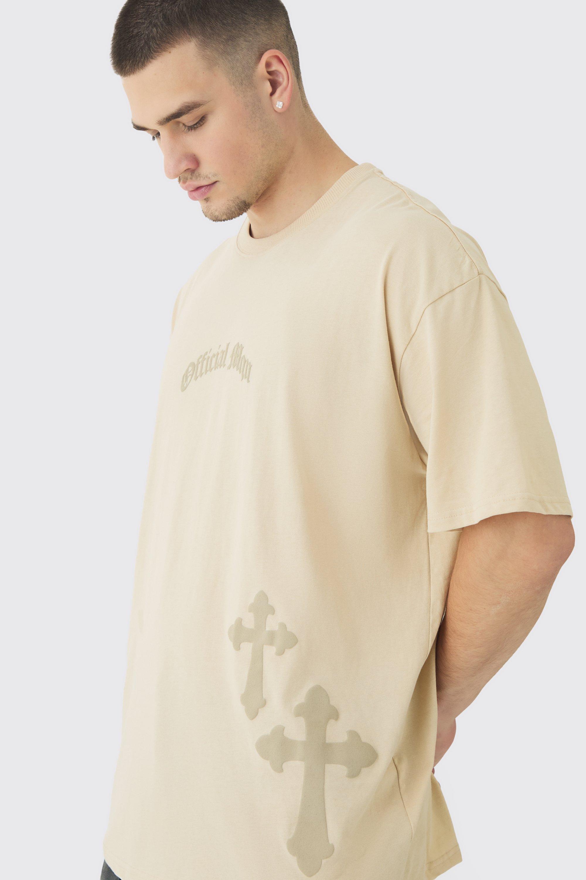 Tall Oversized Official Man Cross Puff Print T-Shirt | boohooMAN USA Product Image