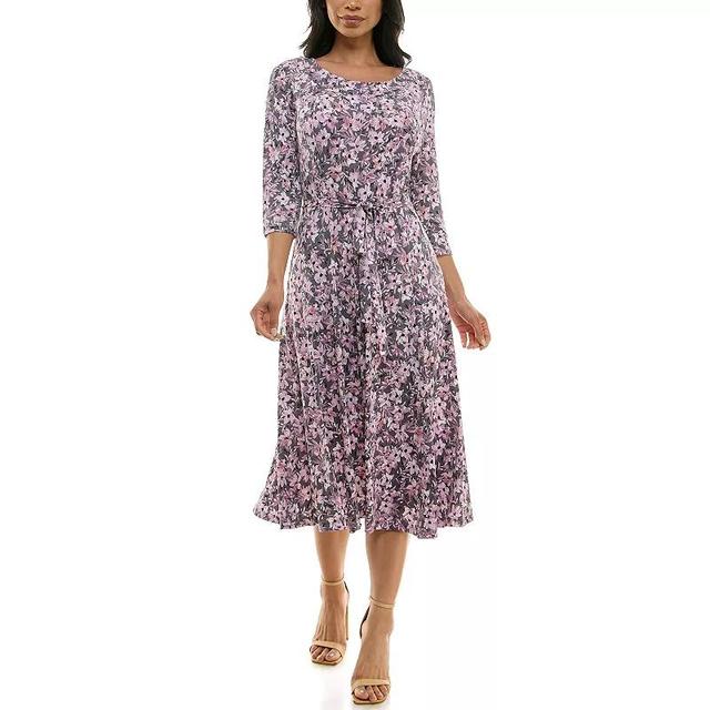 Womens Nina Leonard Print Midi Dress Blue Pink Ivory Product Image