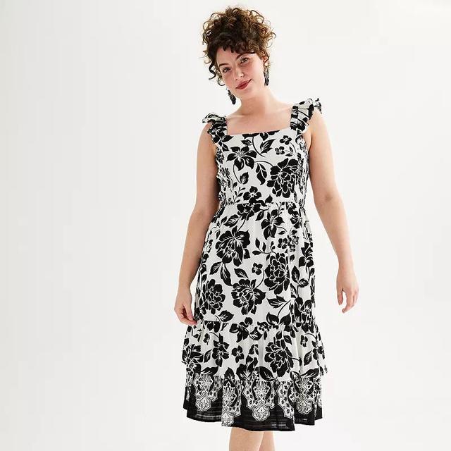 Womens Draper James Floral Jacquard Flutter Sleeve Midi Dress Product Image