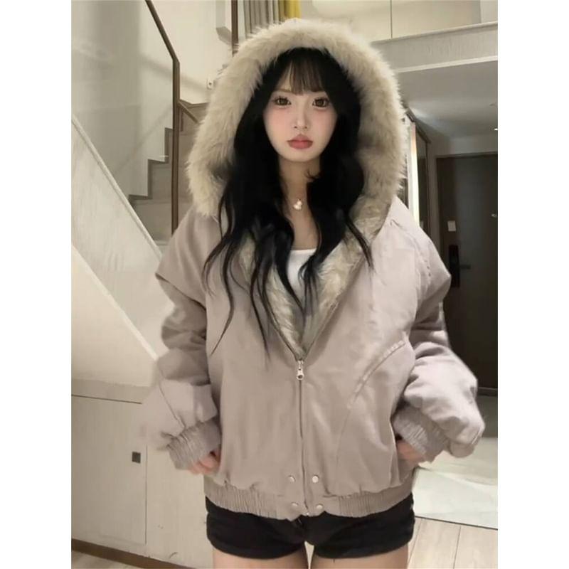 Fleece Lined Hooded Zip-Up Padded Jacket Product Image