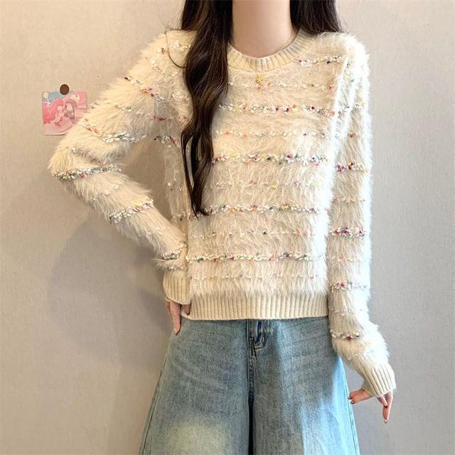 Crew Neck Fluffy Sweater Product Image