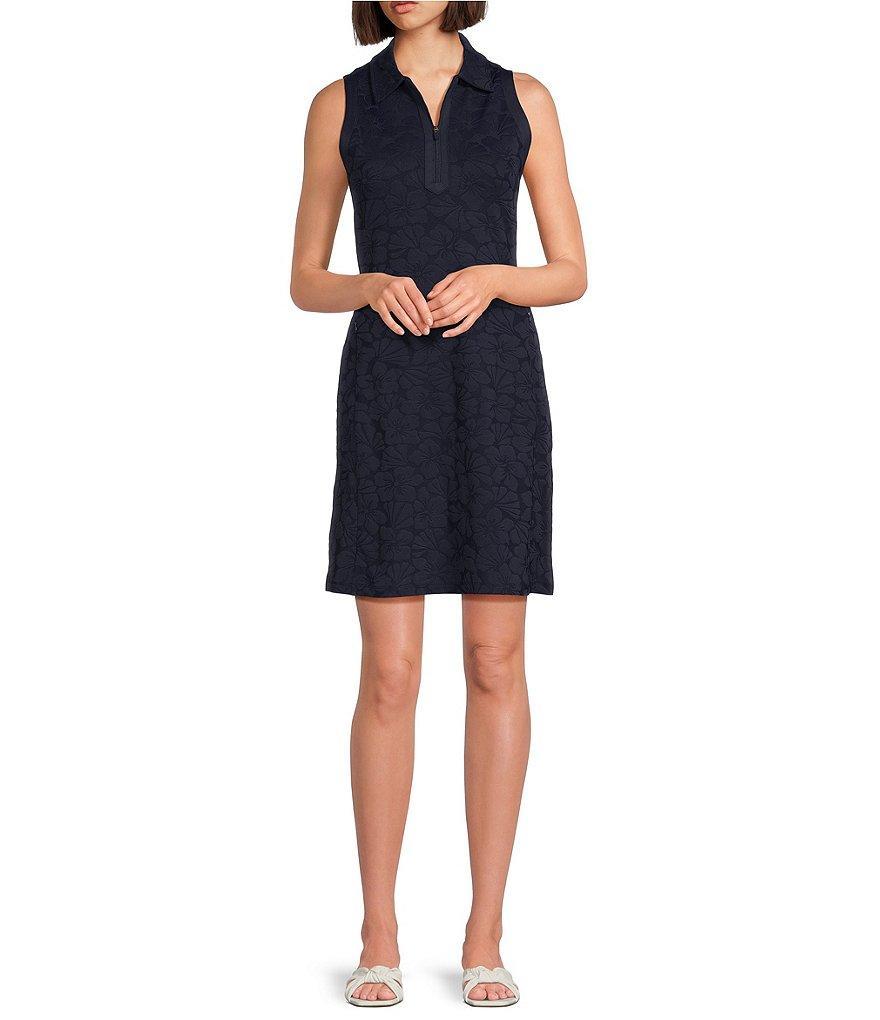 J.McLaughlin Daffy Jacquard Knit Floral Print Point Collar Sleeveless Quarter Zip Sheath Dress Product Image