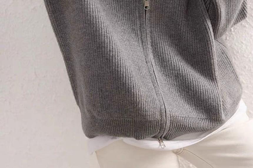 Plain Ribbed Zip Cardigan Product Image