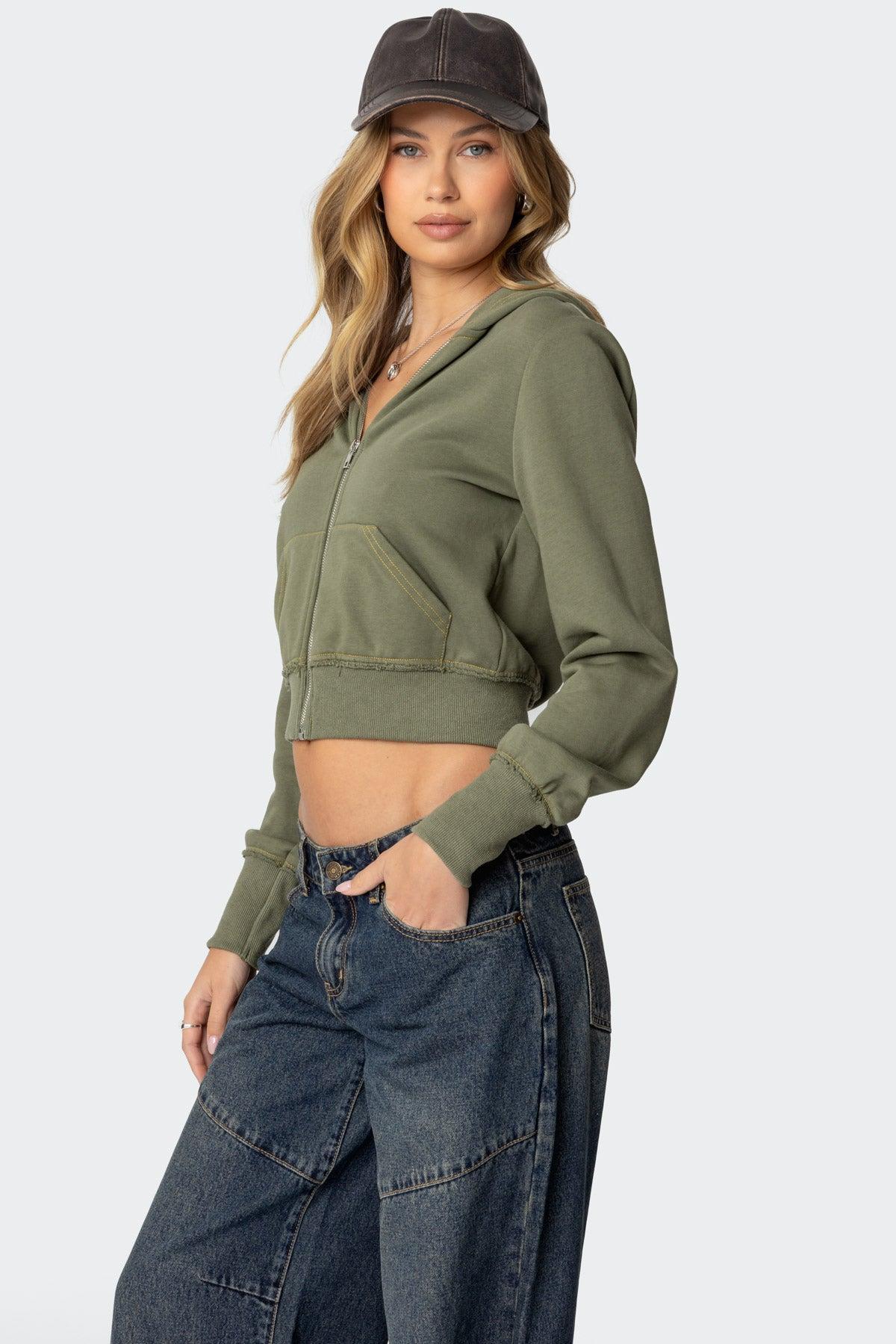 Distressed Stitch Cropped Hoodie Product Image