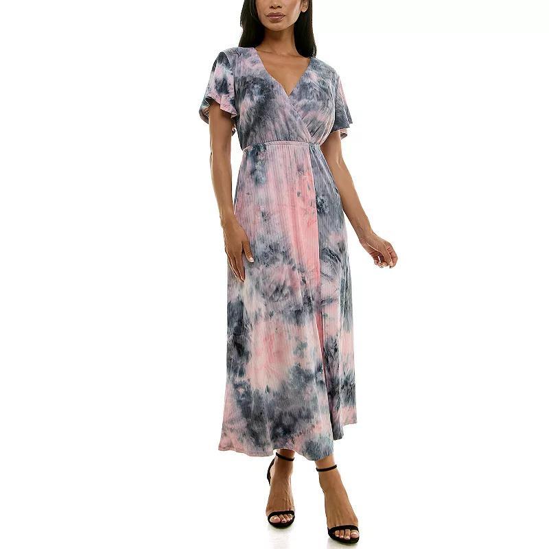 Womens Nina Leonard Flutter Sleeve Maxi Dress Grey Black Product Image