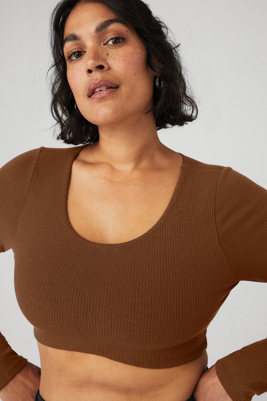 Ribbed Defined Long Sleeve Bra - Cinnamon Brown Female Product Image