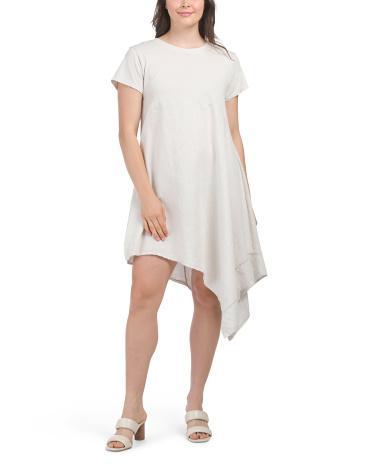 Linen Blend Knit Mix Media Short Sleeve Dress For Women Product Image