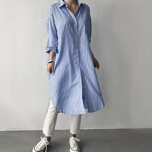 Long-Sleeve Striped Shirt Dress Product Image