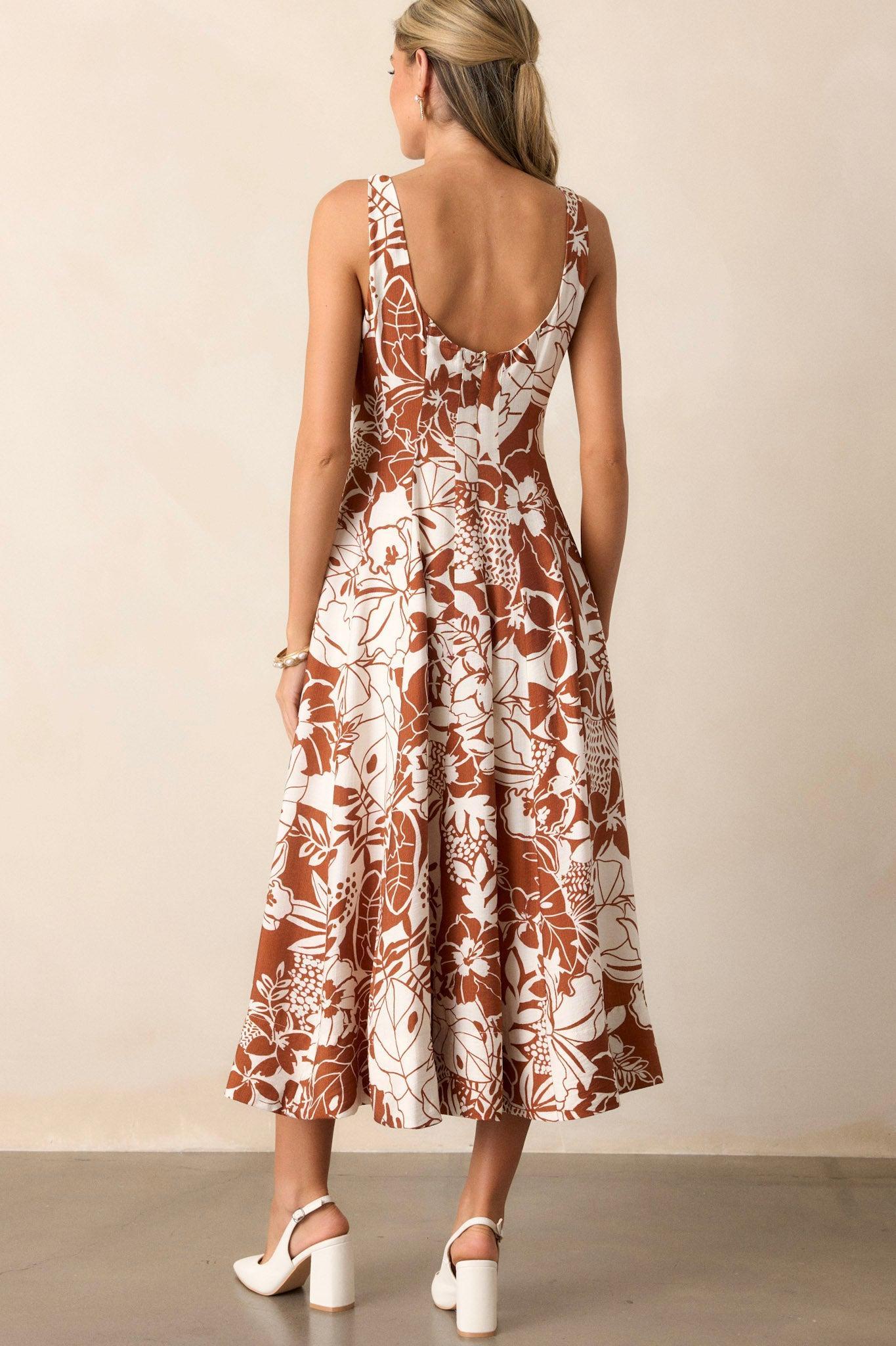 Young Love Caramel Floral Midi Dress Product Image