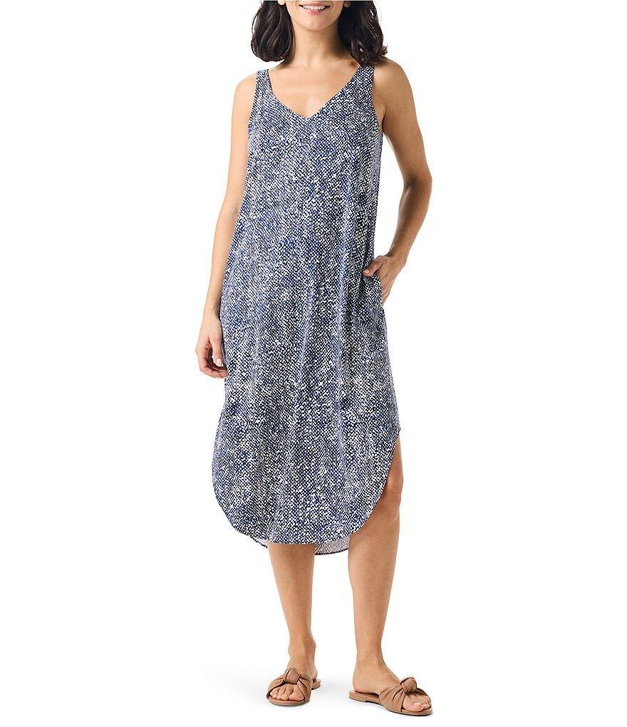 NIC + ZOE Woven Dashing Dot Live In Print V-Neck Sleeveless Shift Tank Midi Dress Product Image