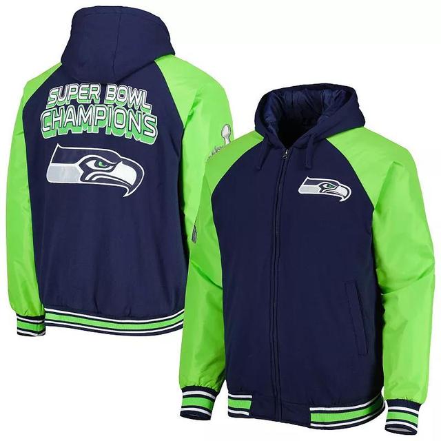 Mens G-III Sports by Carl Banks College Seattle Seahawks Defender Raglan Full-Zip Hoodie Varsity Jacket Blue Product Image