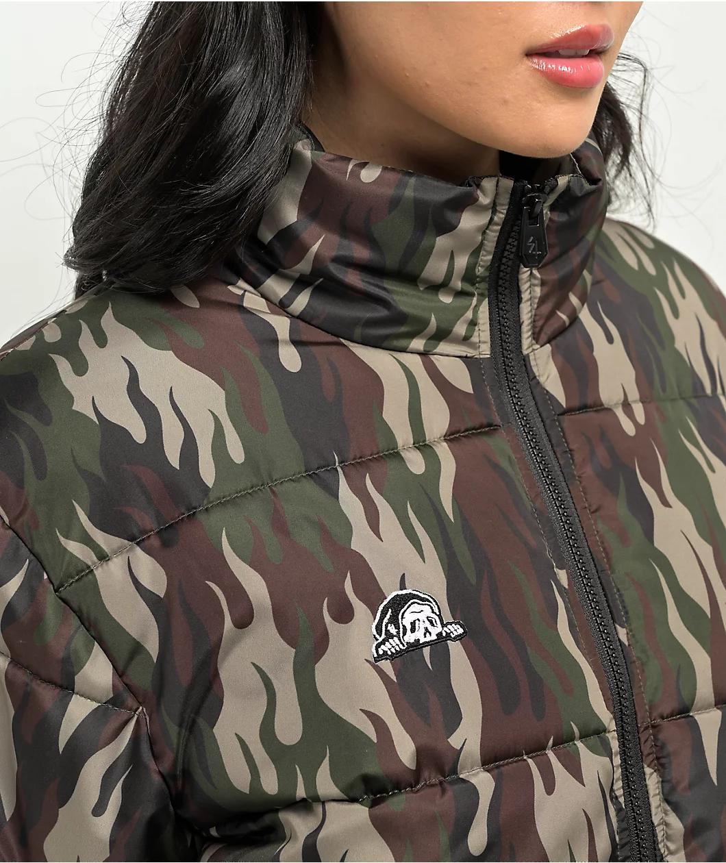 Lurking Class by Sketchy Tank Flame Thorn Camo Puffer Jacket Product Image