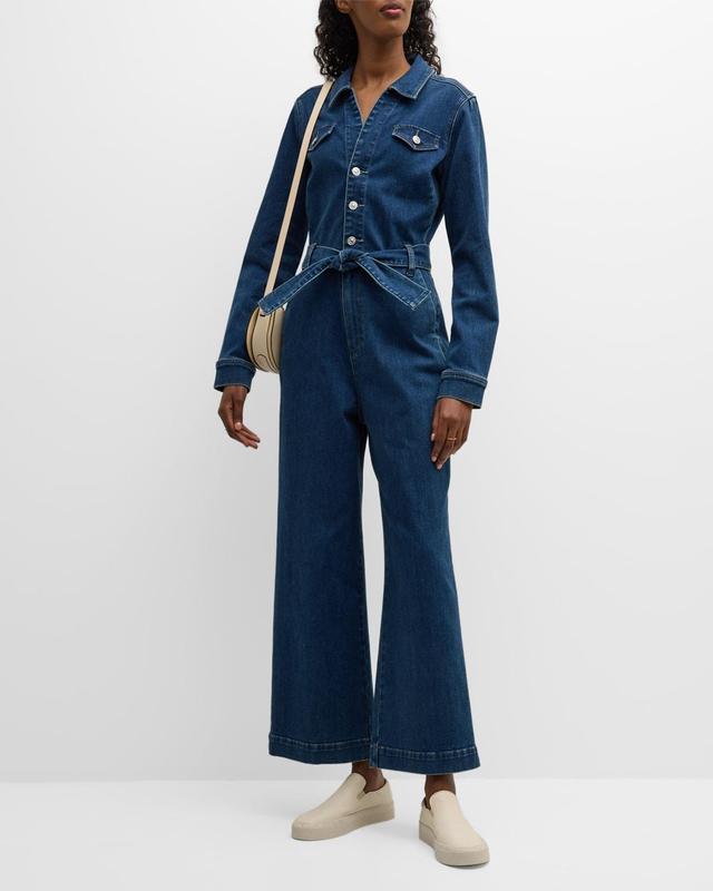 PAIGE Anessa Long Sleeve Wide Leg Denim Jumpsuit in Jelina at Nordstrom, Size 12 Product Image