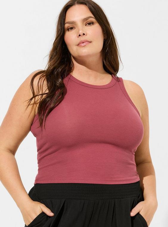 Cropped Fitted Slub Rib High Neck Tank Product Image