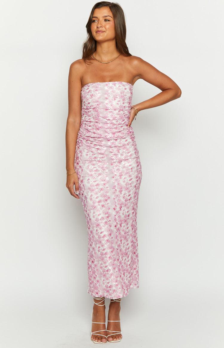 Imogen Pink Floral Print Strapless Maxi Dress Product Image