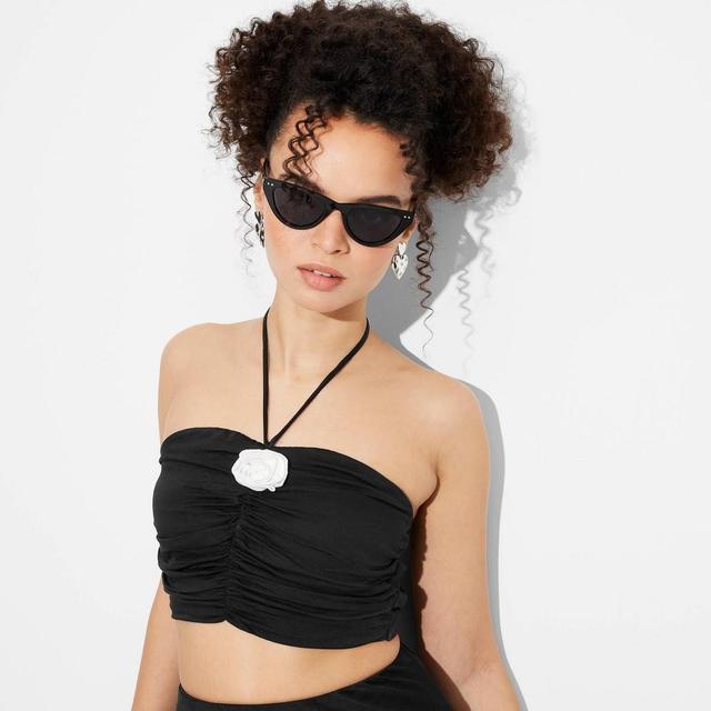 Womens Ruched Rosette Halter Top - Wild Fable Black M Product Image