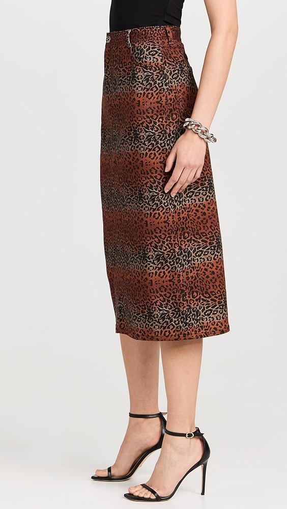 BruceGlen Linear Leopard High Waist Midi Denim Skirt | Shopbop Product Image