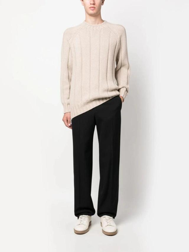 Ribbed Crew Neck Sweater Clothing In Brown Product Image